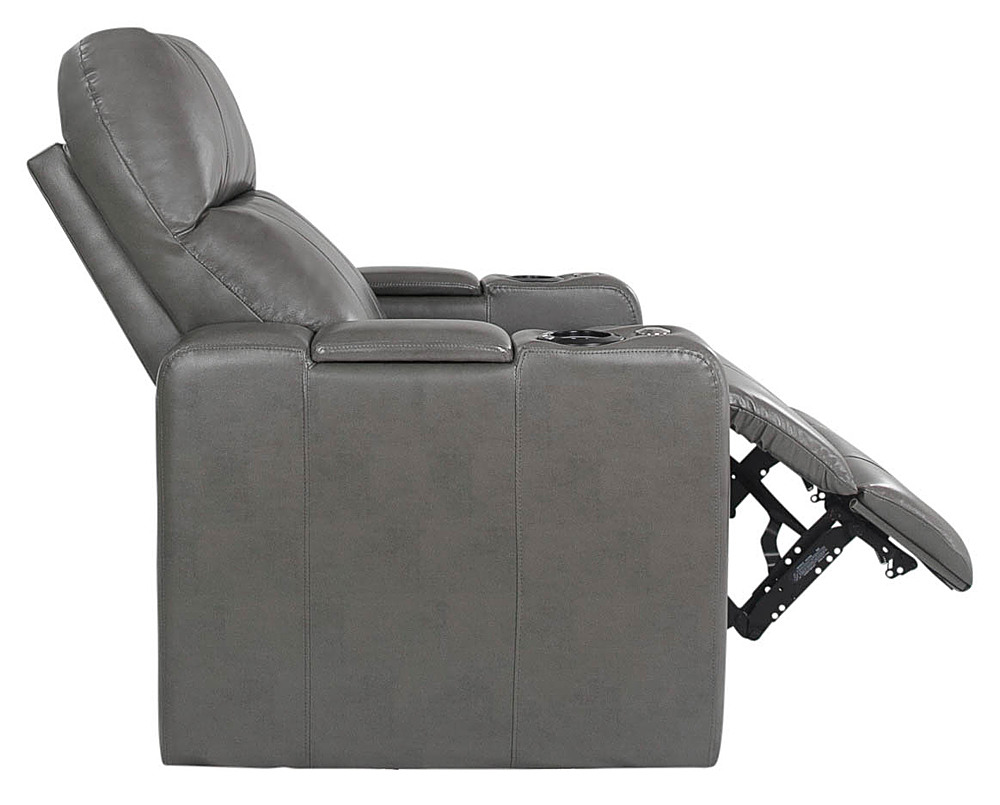 Left View: RowOne - Prestige Straight 2-Arm Leather Power Recline Home Theater Seating - Gray