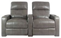 RowOne - Prestige Straight 2-Chair Leather Power Recline Home Theater Seating - Gray - Front_Zoom