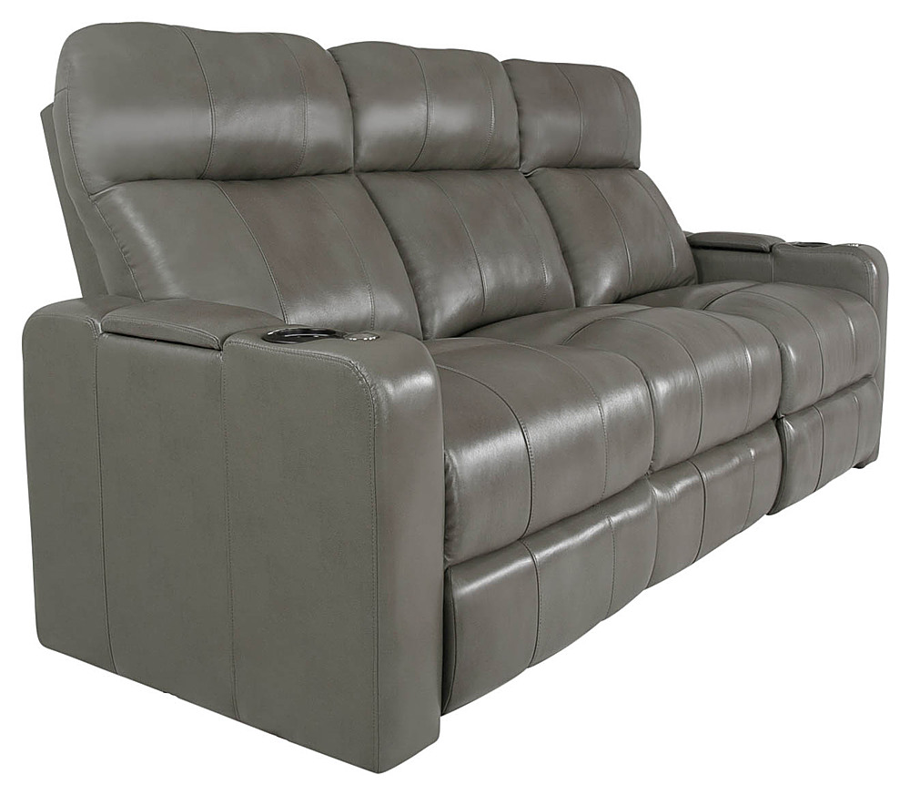 Angle View: RowOne - Prestige 3-Chair Leather Power Recline Sofa - Grey