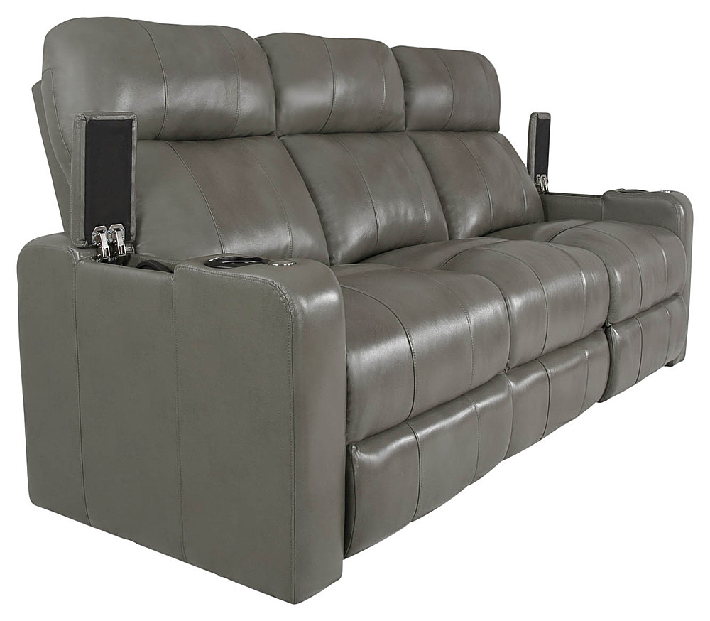 Left View: RowOne - Prestige 3-Chair Leather Power Recline Sofa - Grey