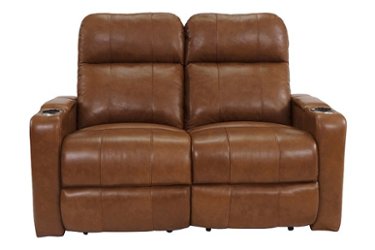 RowOne - Prestige 2-Chair Leather Power Recline Loveseat - Brown - Front_Zoom