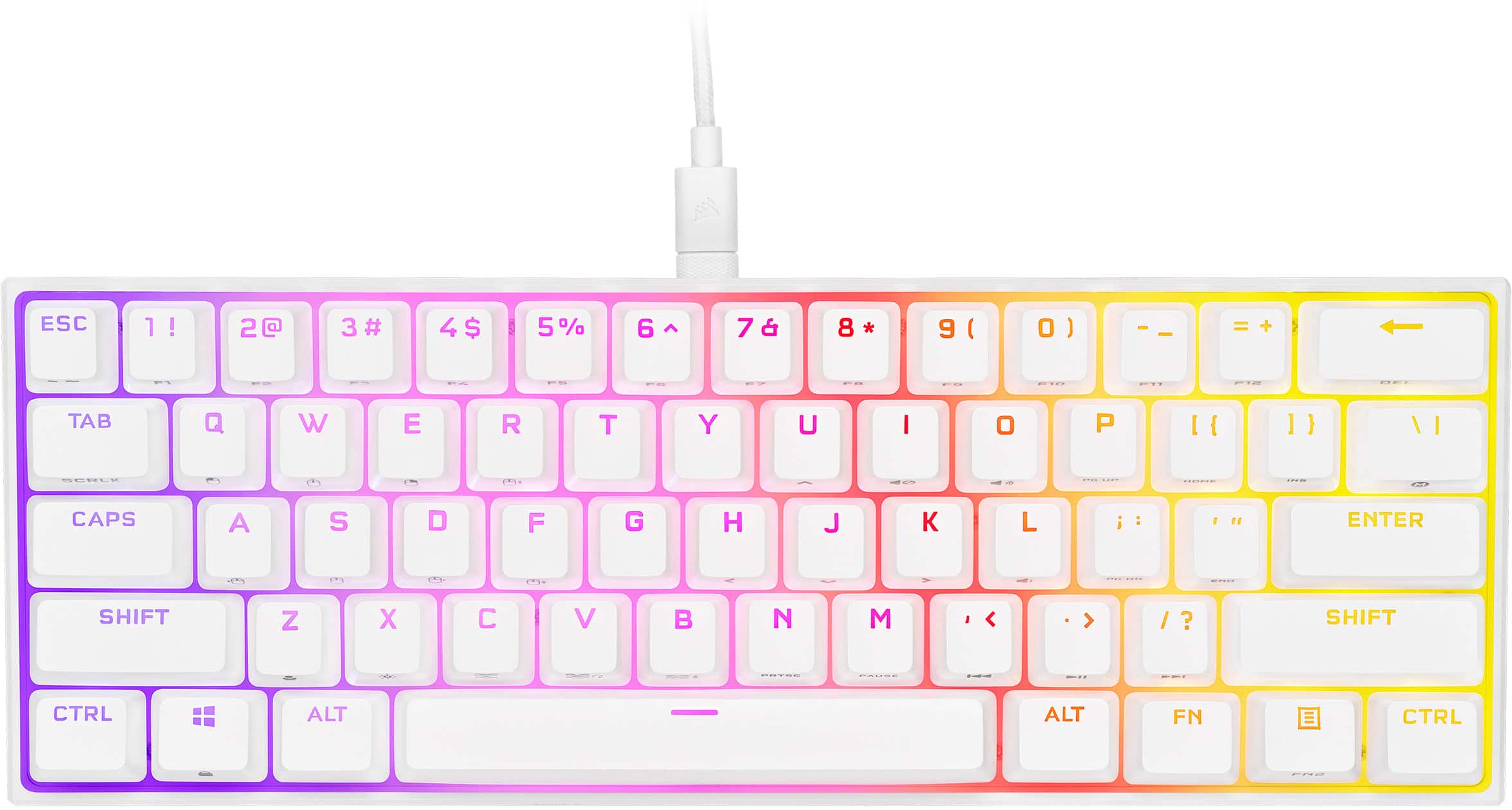 Front. CORSAIR - K65 RGB Mini Wired 60% Mechanical Cherry MX SPEED Linear Switch Gaming Keyboard with PBT Double-Shot Keycaps - White.