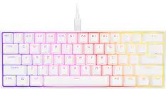 Front. CORSAIR - K65 RGB Mini Wired 60% Mechanical Cherry MX SPEED Linear Switch Gaming Keyboard with PBT Double-Shot Keycaps - White.
