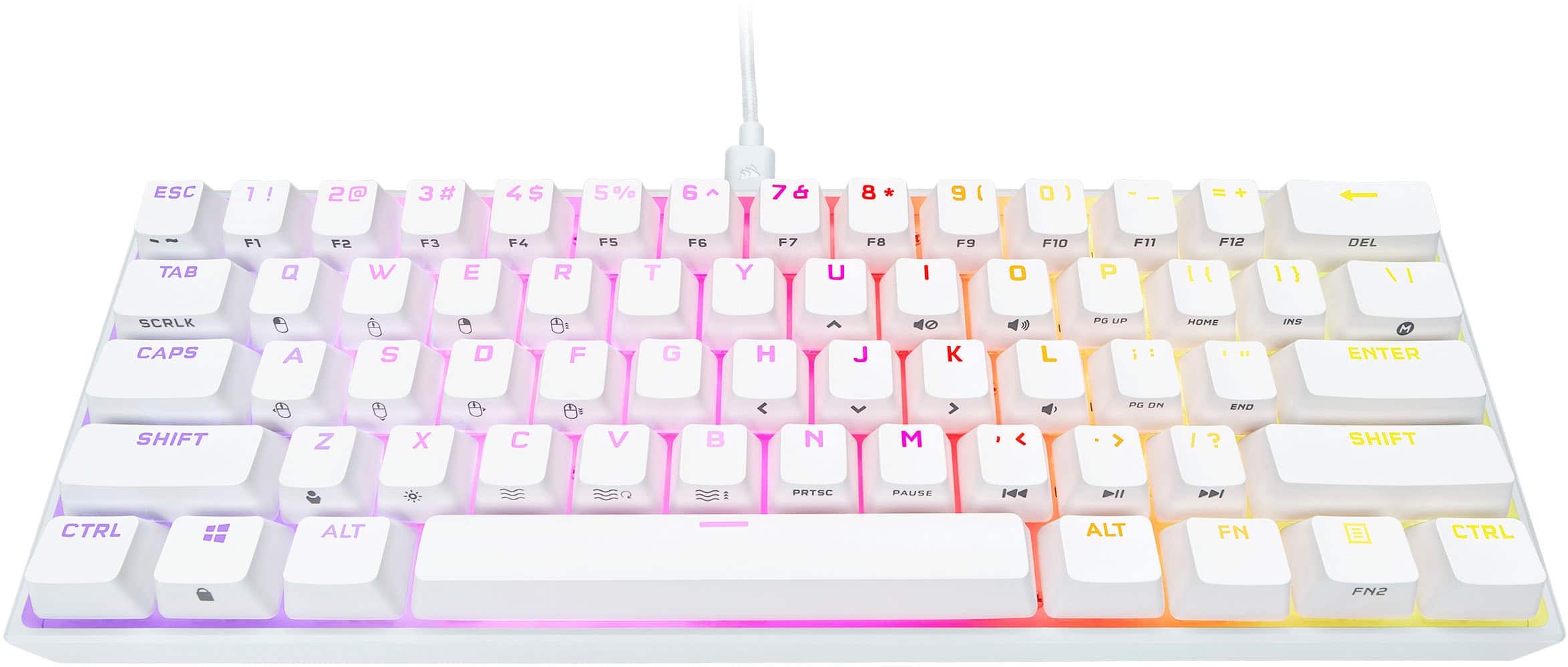 Left. CORSAIR - K65 RGB Mini Wired 60% Mechanical Cherry MX SPEED Linear Switch Gaming Keyboard with PBT Double-Shot Keycaps - White.