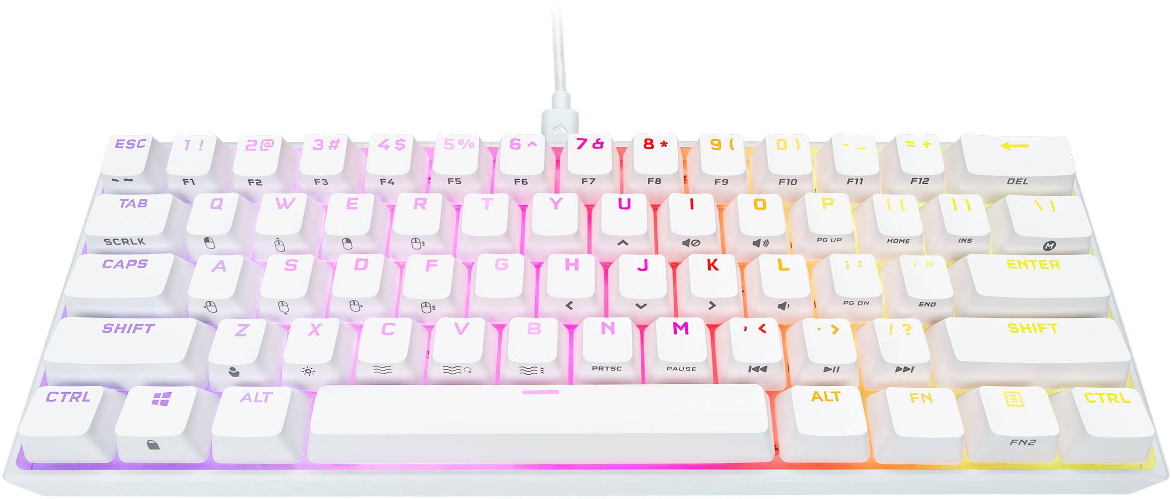 Left. CORSAIR - K65 RGB Mini Wired 60% Mechanical Cherry MX SPEED Linear Switch Gaming Keyboard with PBT Double-Shot Keycaps - White.