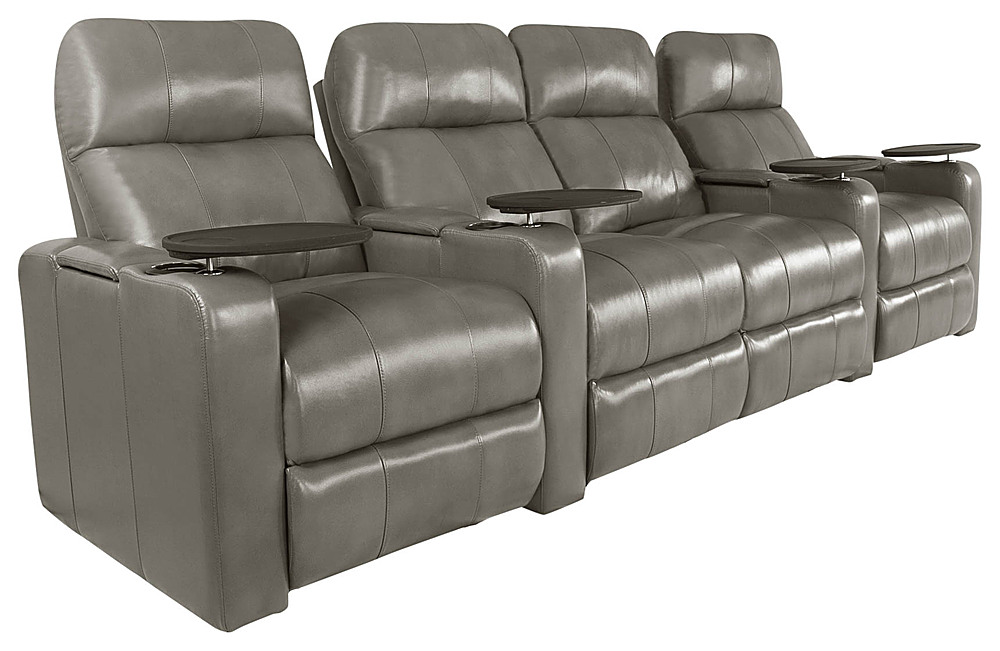 Angle View: RowOne - Prestige Straight 4-Chair Row with loveseat Leather Power Recline Home Theater Seating - Grey