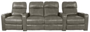 RowOne - Prestige Straight 4-Chair Row with loveseat Leather Power Recline Home Theater Seating - Grey - Front_Zoom
