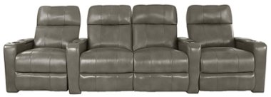 RowOne - Prestige Straight 4-Chair Row with loveseat Leather Power Recline Home Theater Seating - Gray - Front_Zoom