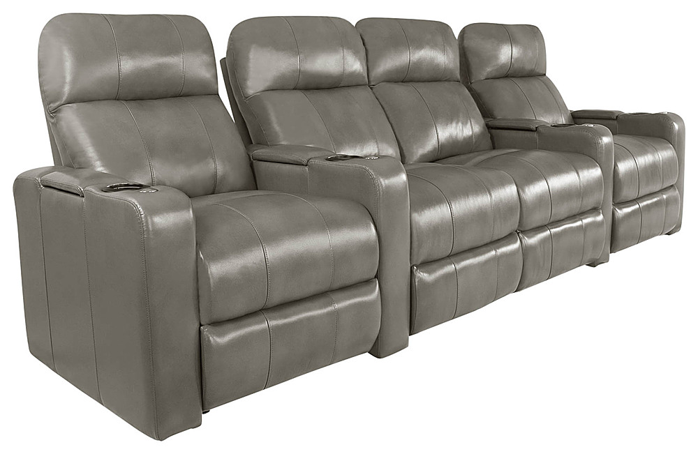 Left View: RowOne - Prestige Straight 4-Chair Row with loveseat Leather Power Recline Home Theater Seating - Grey