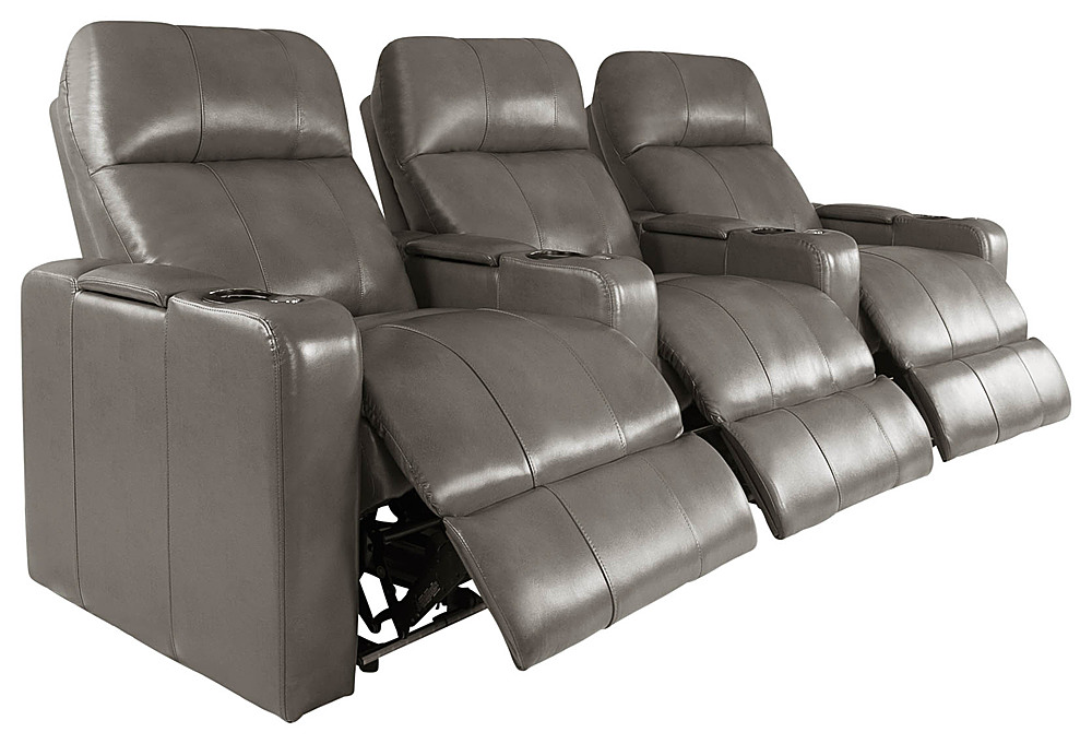 Left View: RowOne - Cortes Straight Row Leather Power Recline Home Theater Seating 3-Chair