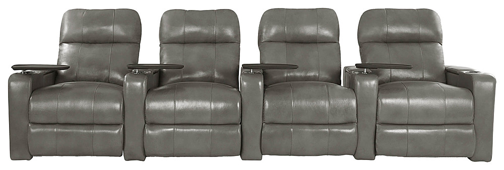 Angle View: RowOne - Prestige Straight 4-Chair Leather Power Recline Home Theater Seating - Grey