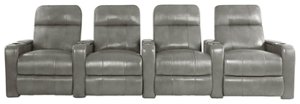RowOne - Prestige Straight 4-Chair Leather Power Recline Home Theater Seating - Grey - Front_Zoom