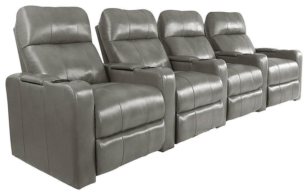 Left View: RowOne - Prestige Straight 4-Chair Leather Power Recline Home Theater Seating - Grey