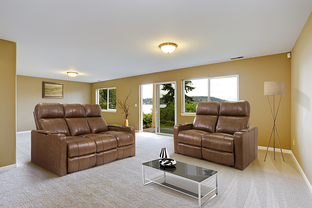 RowOne - Prestige Straight 2-Arm Leather Power Recline Home Theater Seating - Brown