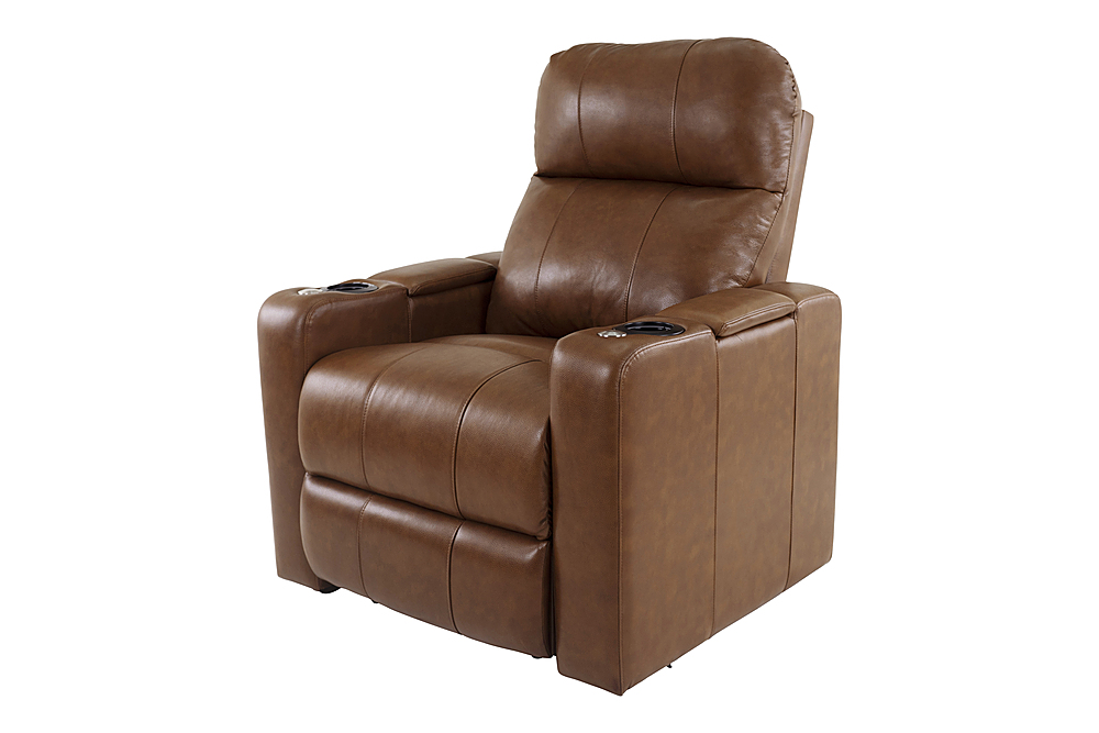 Left View: RowOne - Prestige Straight 2-Arm Leather Power Recline Home Theater Seating - Brown