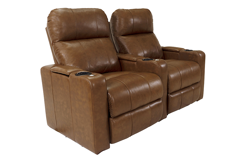 Angle View: RowOne - Prestige Straight 4-Chair Row with Loveseat Leather Power Recline Home Theater Seating - Black