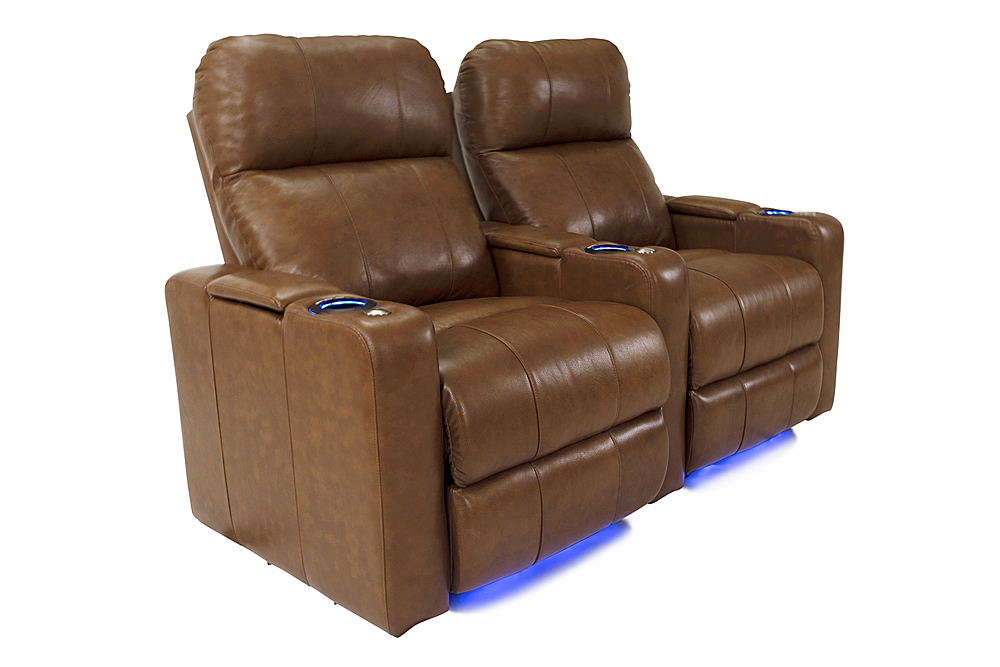 Left View: RowOne - Prestige Straight 2-Chair Leather Power Recline Home Theater Seating - Brown