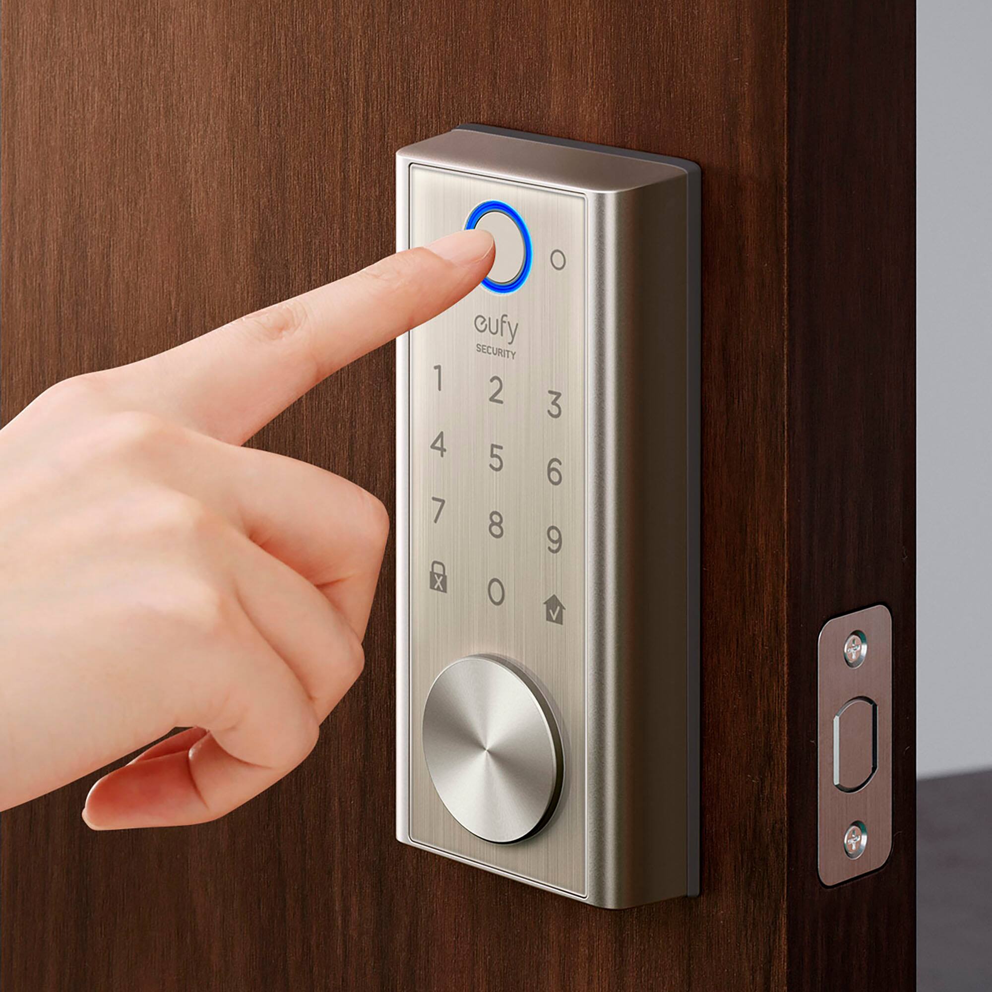 Angle. eufy Security - Smart Lock Wi-Fi Replacement Deadbolt with App/Touch Screen/Electronic Guest Key Access - Satin Nickel.