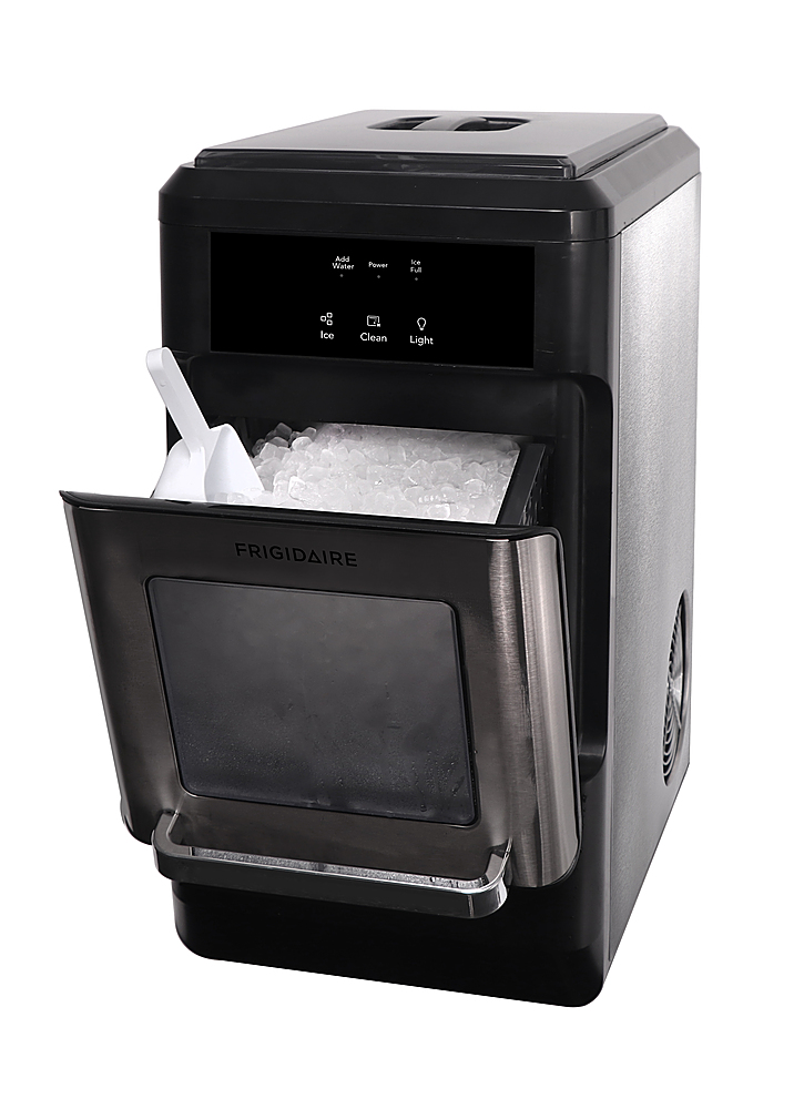 Left View: Frigidaire - 21" 44 lb Freestanding Crunchy Chewable Nugget Icemaker - Silver