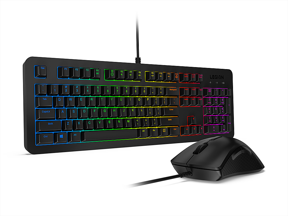 Angle View: Lenovo - Legion KM300 Full-size Wired RGB Gaming Keyboard and Optical Mouse Gaming Bundle for PC - Black