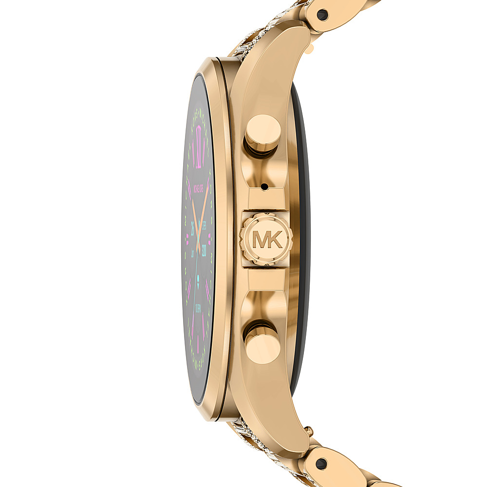 Left View: Michael Kors Gen 6 Bradshaw Smartwatch Gold-Tone Stainless Steel with Full Pave - Gold