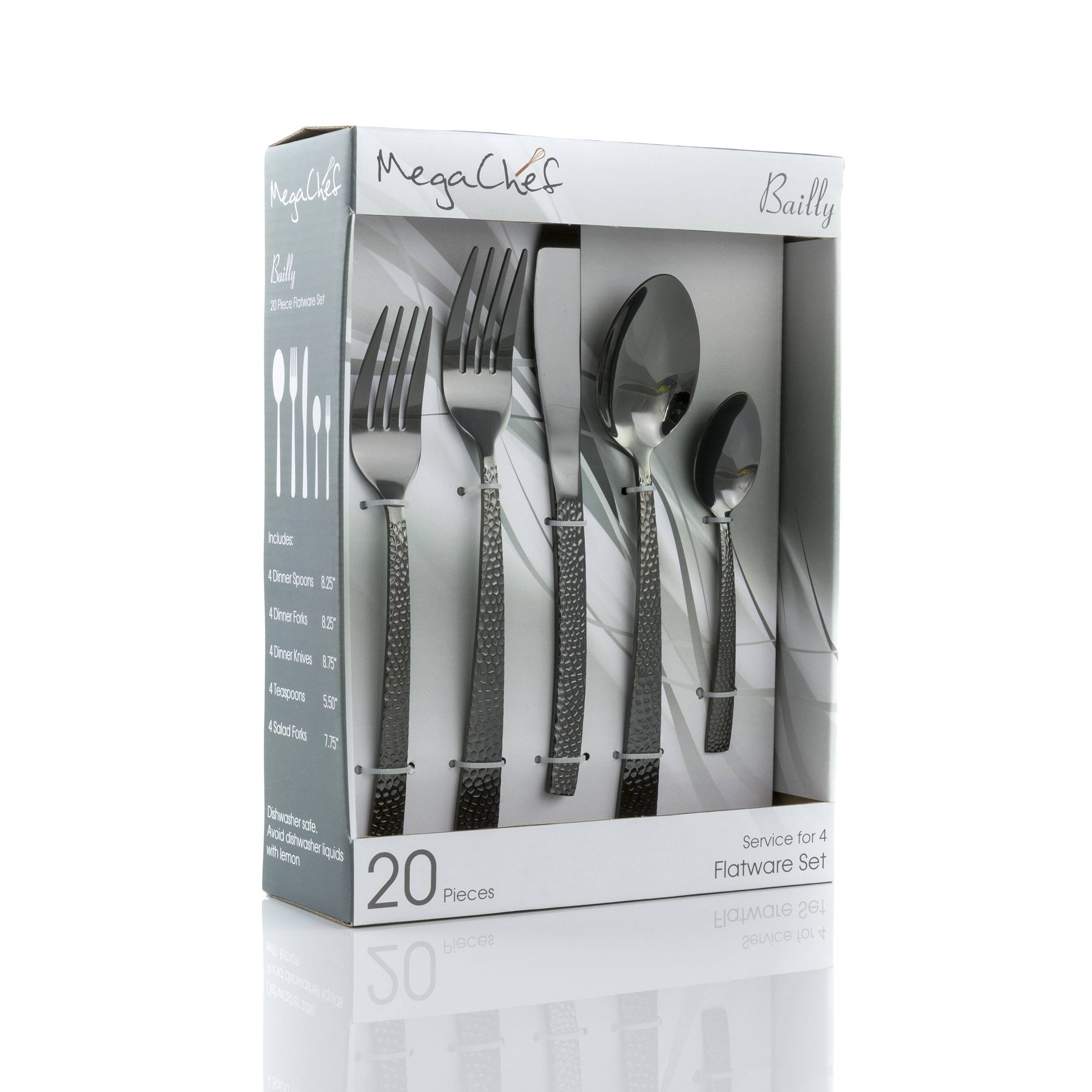 Meal MegaChef Bailly Includes 4 Dinner Spoons 4 Dinner Forks 4 Dinner Knives 4 Dessert Spoons 4 Dessert Forks 20 Pieces Service for 4 Flatware Set