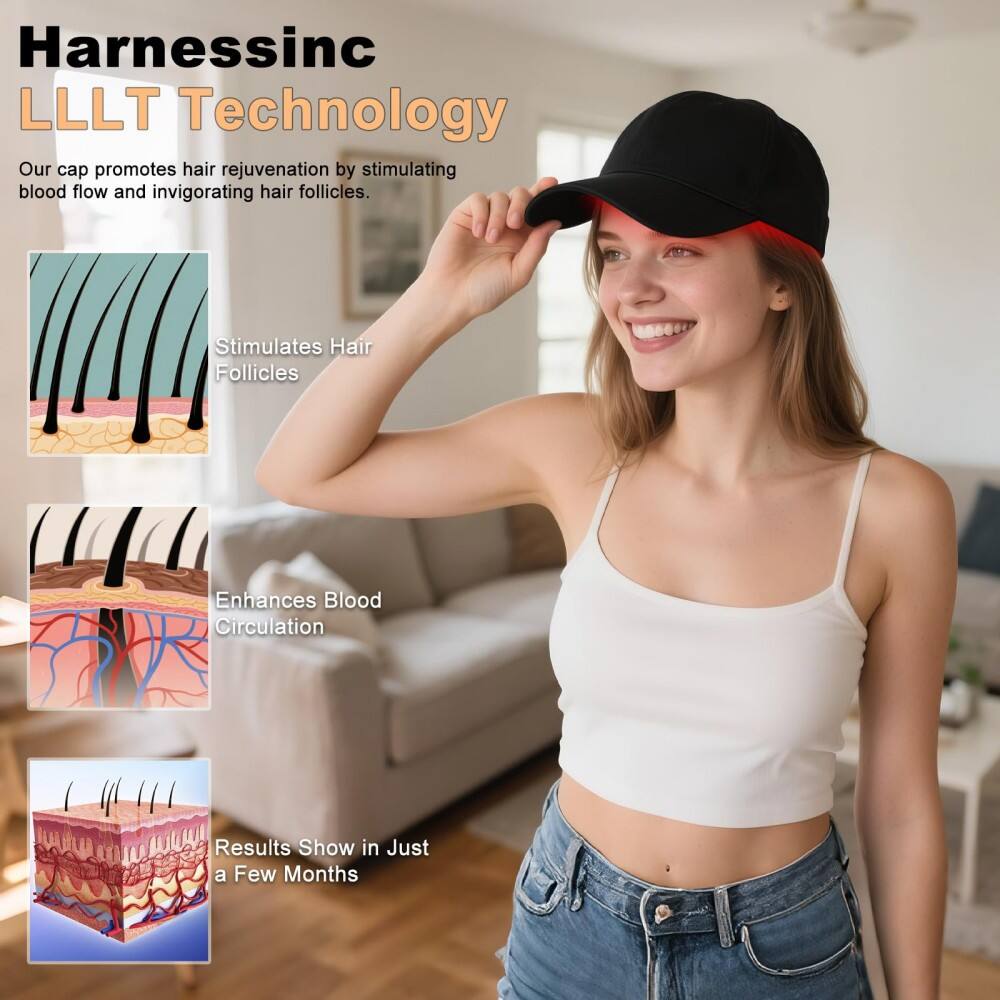 Harnessinc LLLT Technology  
Our cap promotes hair rejuvenation by stimulating blood flow and invigorating hair follicles.  

- Stimulates Hair Follicles  
- Enhances Blood Circulation  
- Results Show in Just a Few Months