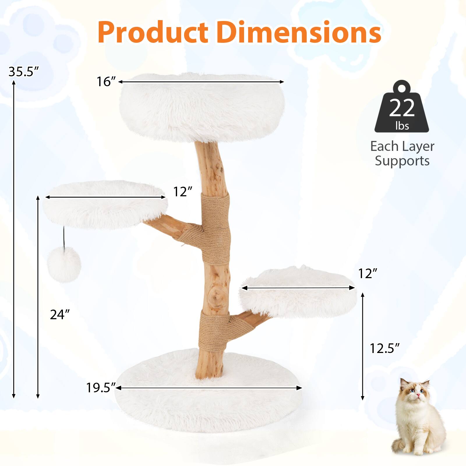 Product Dimensions: 35.5" x 16" x 22 lbs  
Each Layer Supports: 12" x 12" x 24" x 12.5" x 19.5"
