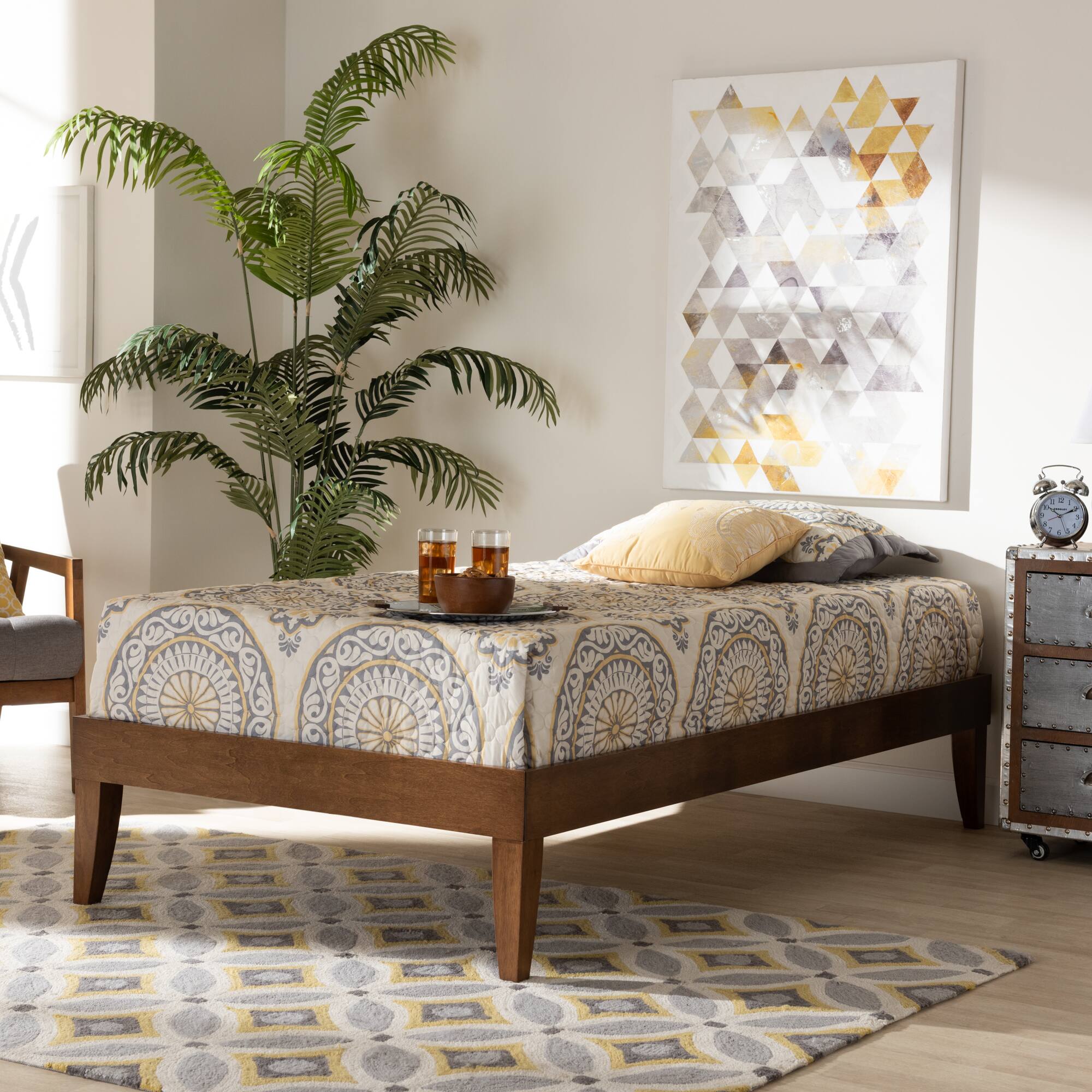 Alt View 1. Baxton Studio - Lucina Mid-Century Modern Walnut Brown Finished Platform Bed Frame - Brown.