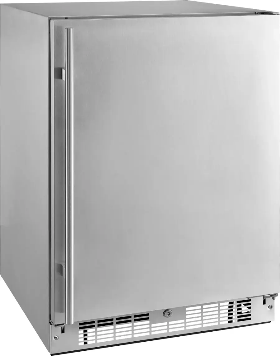 Left. Insignia™ - 5.4 Cu. Ft. Indoor/Outdoor Mini Fridge with ENERGY STAR Certification - Stainless steel.