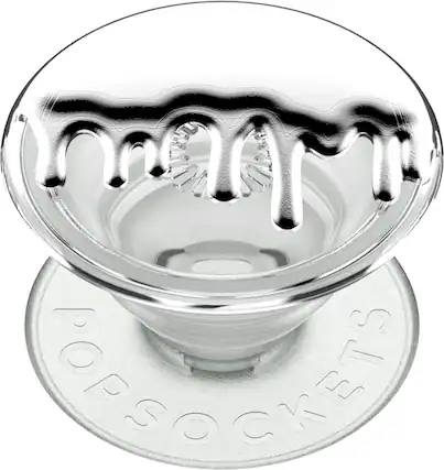 Front. PopSockets - PopGrip Premium Cell Phone Grip & Stand - Chrome Drip Silver.
