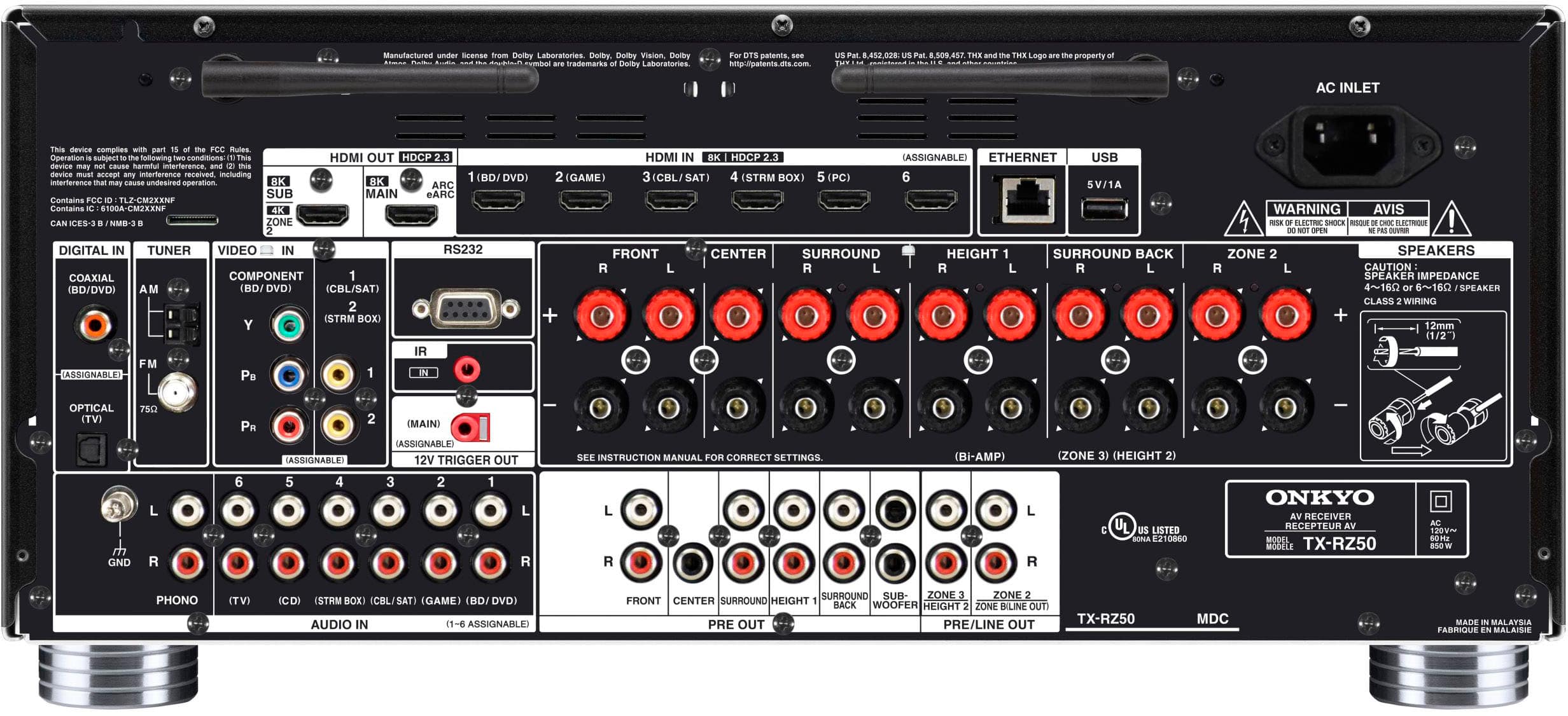 Back. Onkyo - TX-RZ50 9.2 Channel Network A/V Receiver - Black.