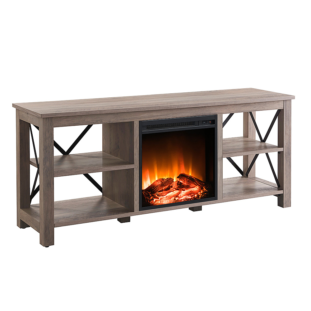 Angle View: Camden&Wells - Sawyer Log Fireplace TV Stand for TVs Up to 65" - Gray Oak