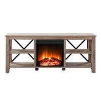 Camden&Wells - Sawyer Log Fireplace TV Stand for TVs Up to 65" - Gray Oak - Front_Zoom