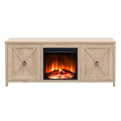 Camden&Wells - Foster Log Fireplace TV Stand for TVs Up to 65" - White Oak - Front_Zoom