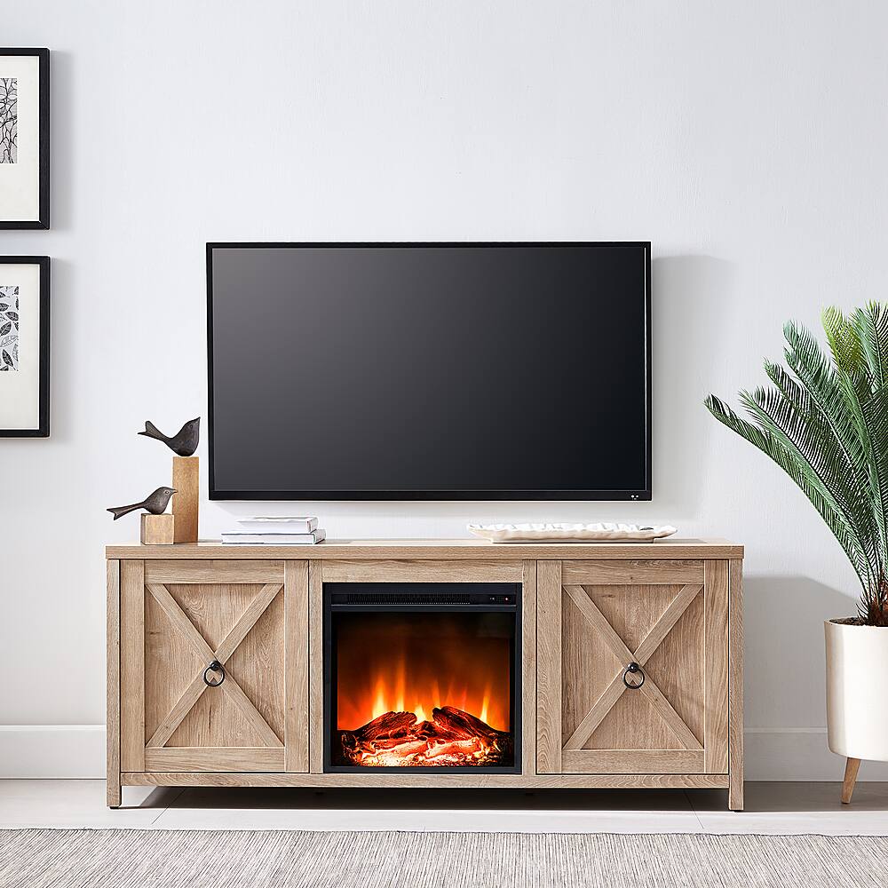 Alt View 33. Camden&Wells - Foster Log Fireplace TV Stand for TVs Up to 65" - White Oak.