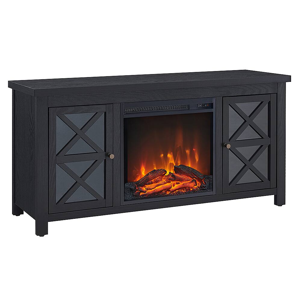 Angle. Henn & Hart - Colton Log Fireplace TV Stand for TVs Up to 55" - Black Grain.