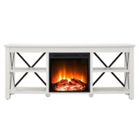 Camden&Wells - Sawyer Log Fireplace TV Stand for TVs Up to 65" - White - Front_Zoom