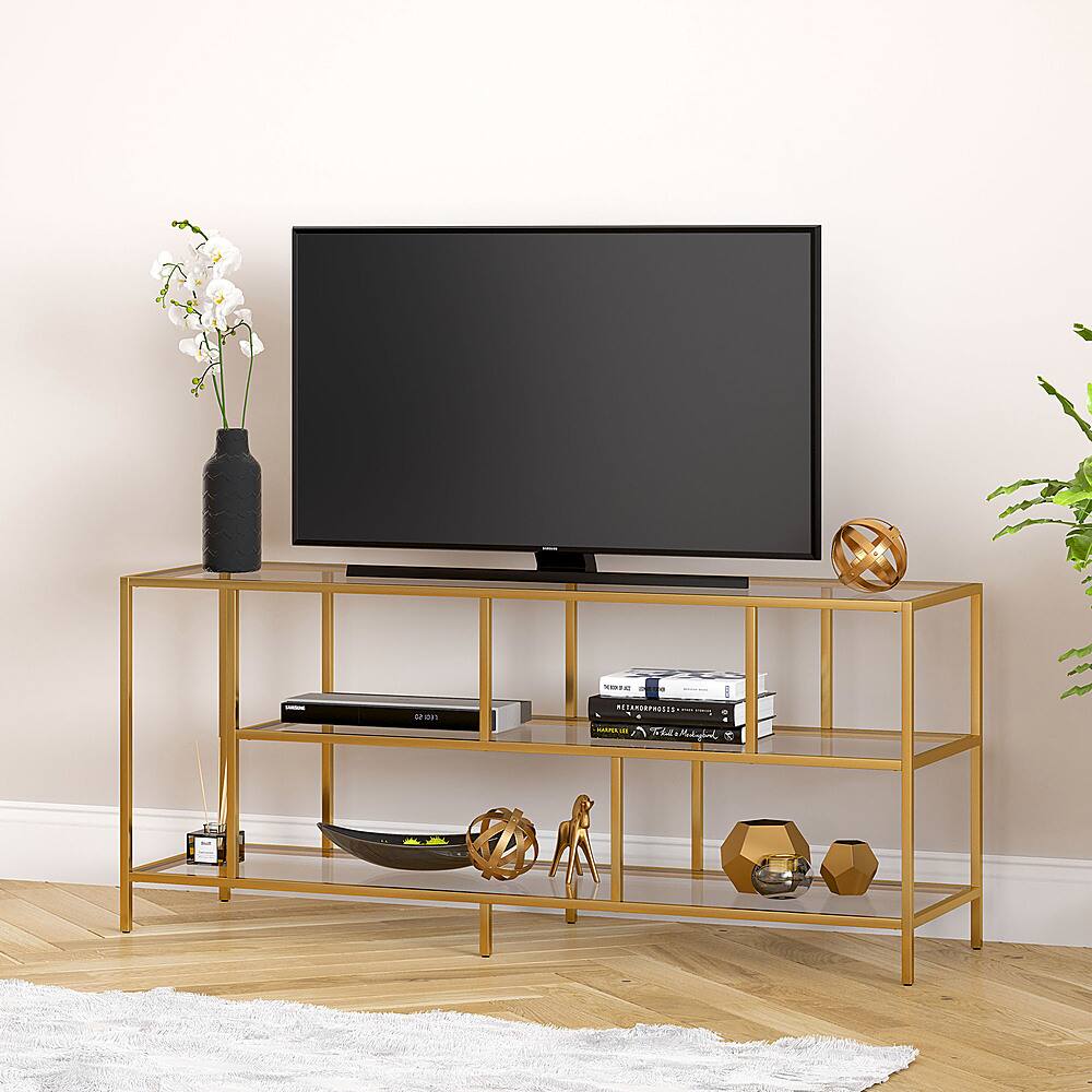 Alt View 13. Hudson&Canal - Winthrop TV Stand for TVs Up to 60" - Brass/Glass.