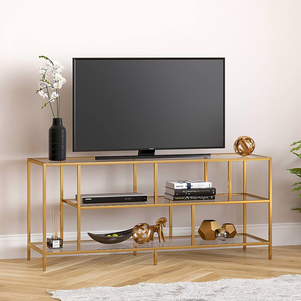 Alt View 35. Hudson&Canal - Winthrop TV Stand for TVs Up to 60" - Brass/Glass.
