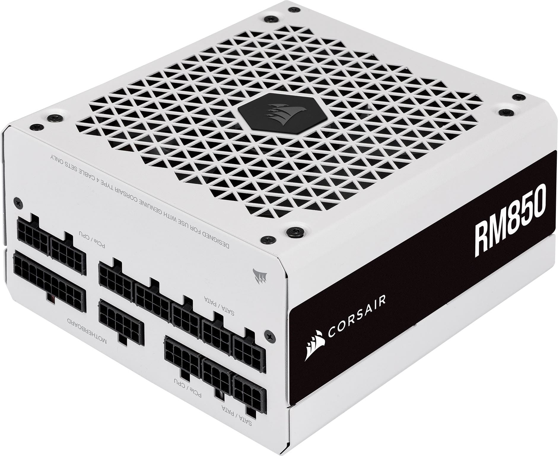 Front. CORSAIR - RM Series RM850 850W ATX 80 PLUS GOLD Certified Fully Modular Power Supply - White.
