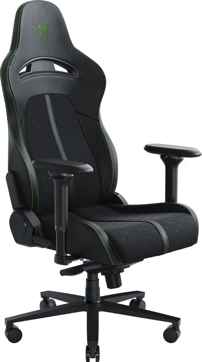 Left View: Razer - Enki Gaming Chair for All-Day Comfort - Green/Black