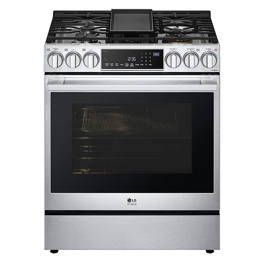 Front. LG - STUDIO 6.3 Cu. Ft. Slide-In Gas True Convection Range with EasyClean and Sous Vide - Stainless Steel.