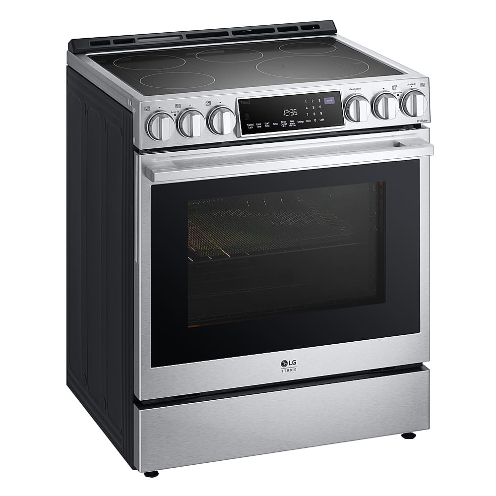 Angle. LG - STUDIO 6.3 Cu. Ft. Smart Slide-In Electric True Convection Range with EasyClean and Air Sous Vide - Stainless Steel.