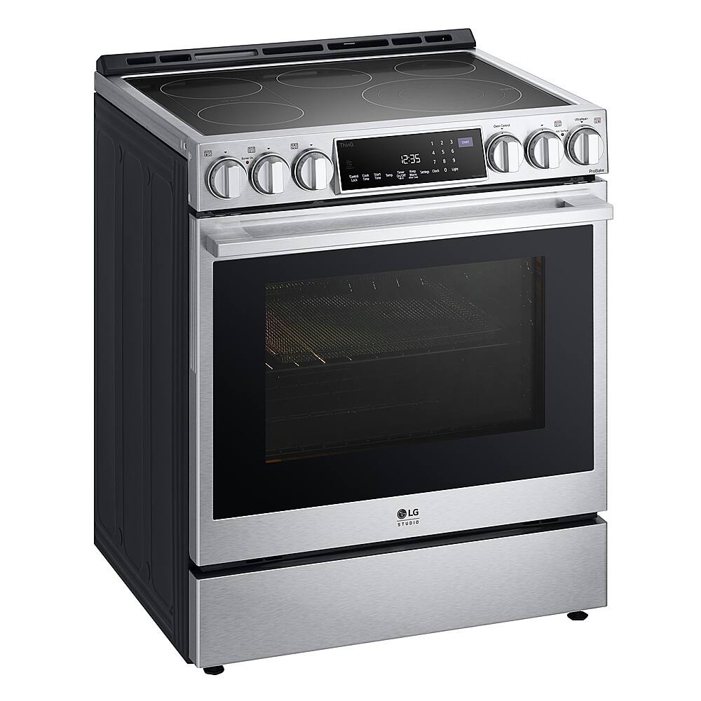 Angle. LG - STUDIO 6.3 Cu. Ft. Smart Slide-In Electric True Convection Range with EasyClean and Air Sous Vide - Stainless Steel.