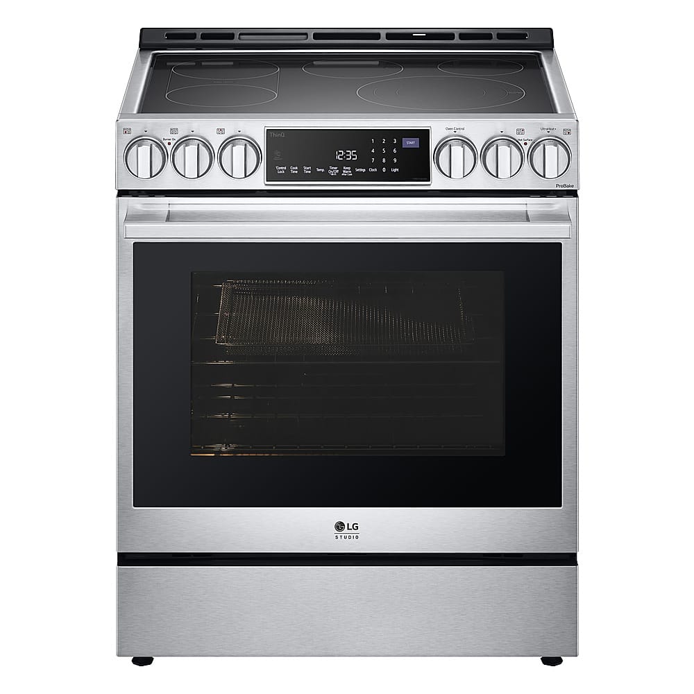 Front. LG - STUDIO 6.3 Cu. Ft. Smart Slide-In Electric True Convection Range with EasyClean and Air Sous Vide - Stainless Steel.