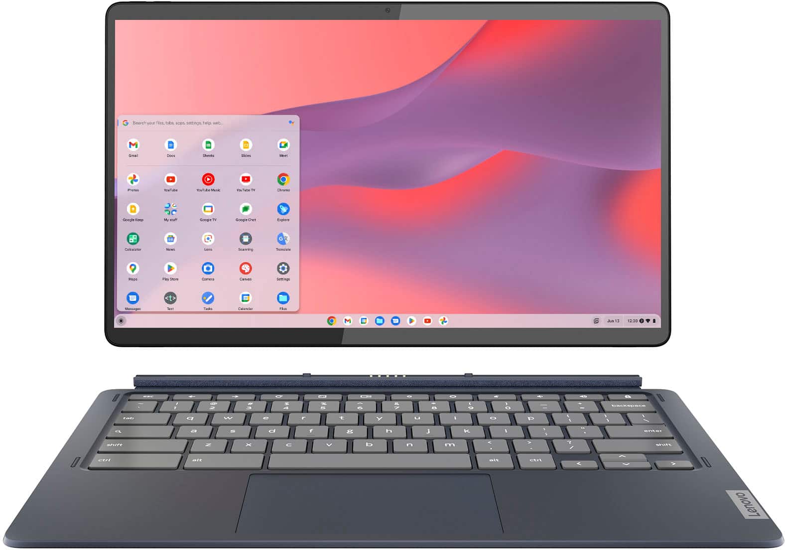 Left. Lenovo - IdeaPad Duet 5 Chromebook - 13.3" FHD Touchscreen 2-in-1 Tablet - Snapdragon 7cG2 - 8GB - 128GB eMMC - with Keyboard - Abyss Blue.