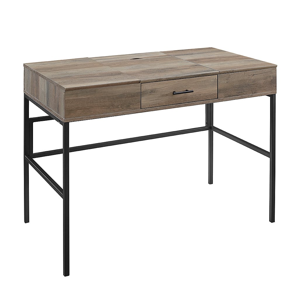 Left View: Walker Edison - Contemporary 1-Drawer Desk with Lift-Top Storage - Grey Wash