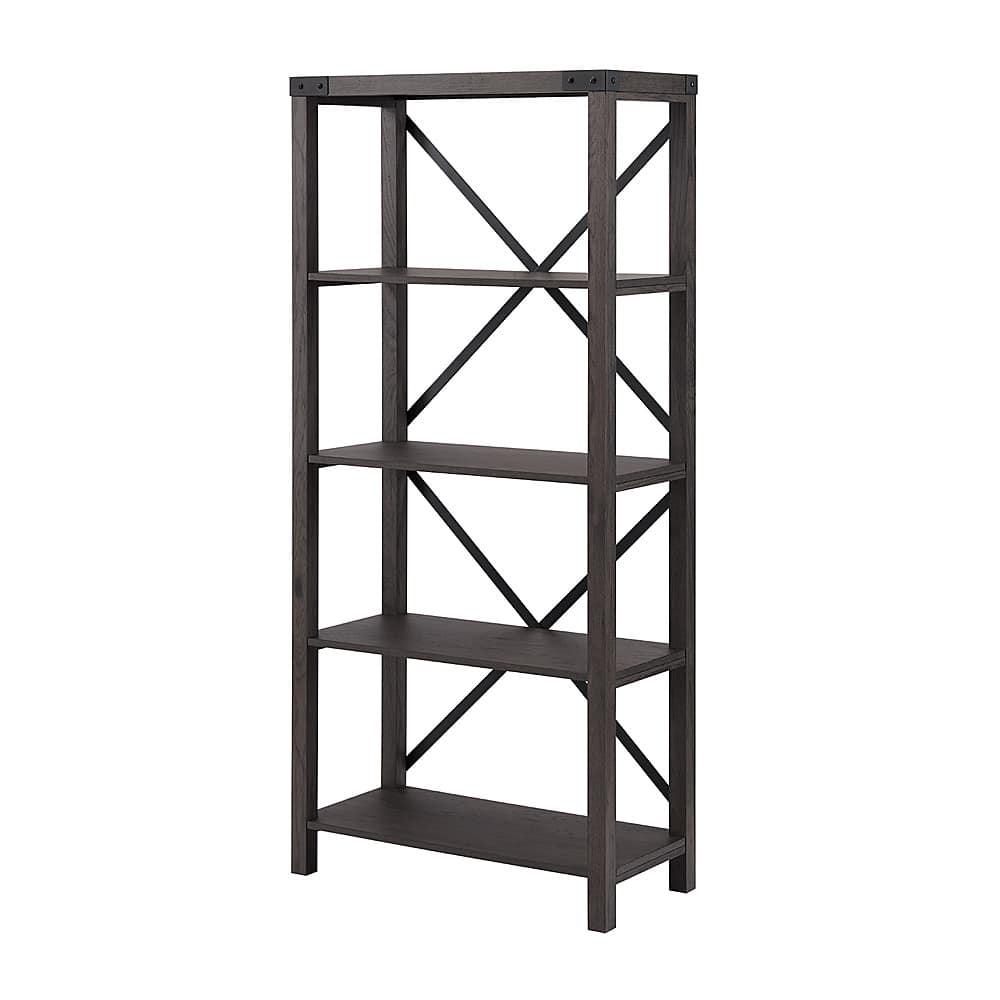 Angle. Walker Edison - 64" Farmhouse 4-Shelf Bookcase - Sable.
