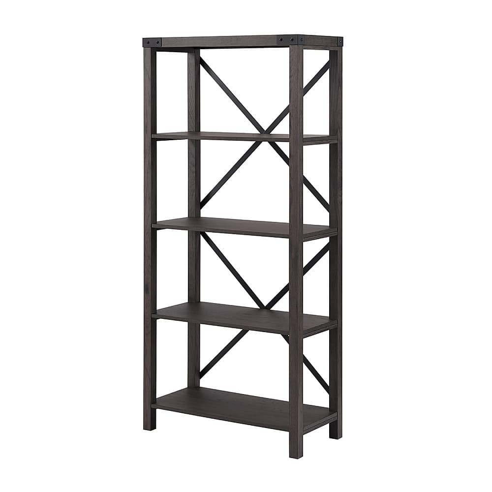 Angle View: Walker Edison - Farmhouse Metal-X 4-Shelf 64" Bookcase - Sable